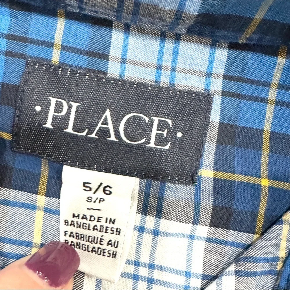 NWT Children's Place Boys Pacific Blue Plaid Button Down Shirt